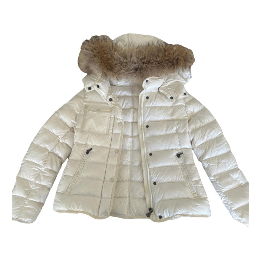 Moncler white puffer coat with detachable racoon fur hood Size 12A